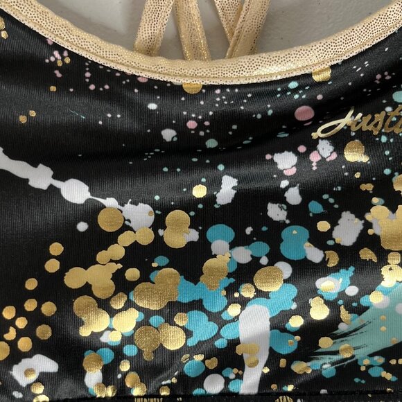 Justice Girls Reversible Sports Bra Black Gold Shiny Size Large 12/14 New - Picture 7 of 12